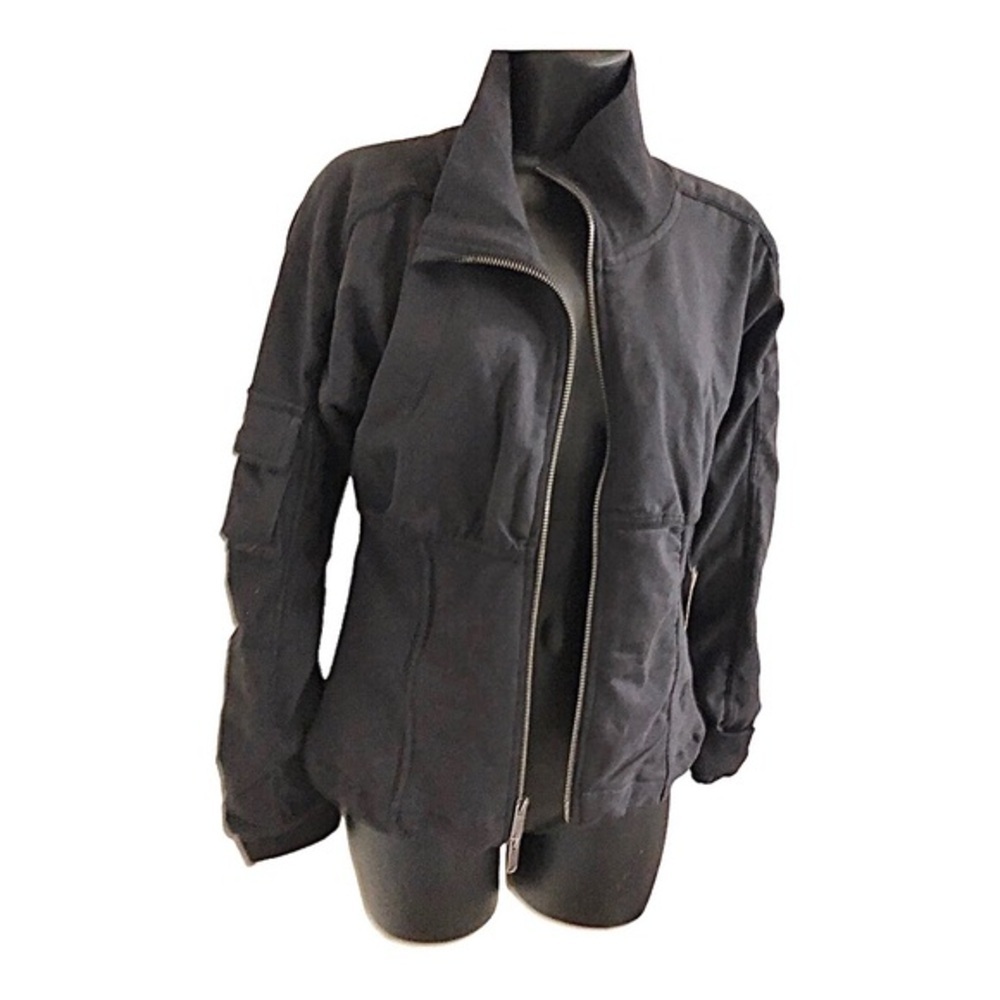 Free People Fp movement black tapered waist faded wash zip up active knit jacket